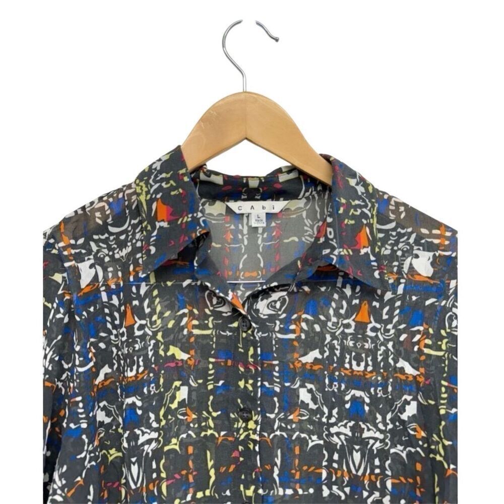 CAbi Festival Geometric Blouse Size Large Button Down Long Sleeve Shirt - Picture 7 of 9